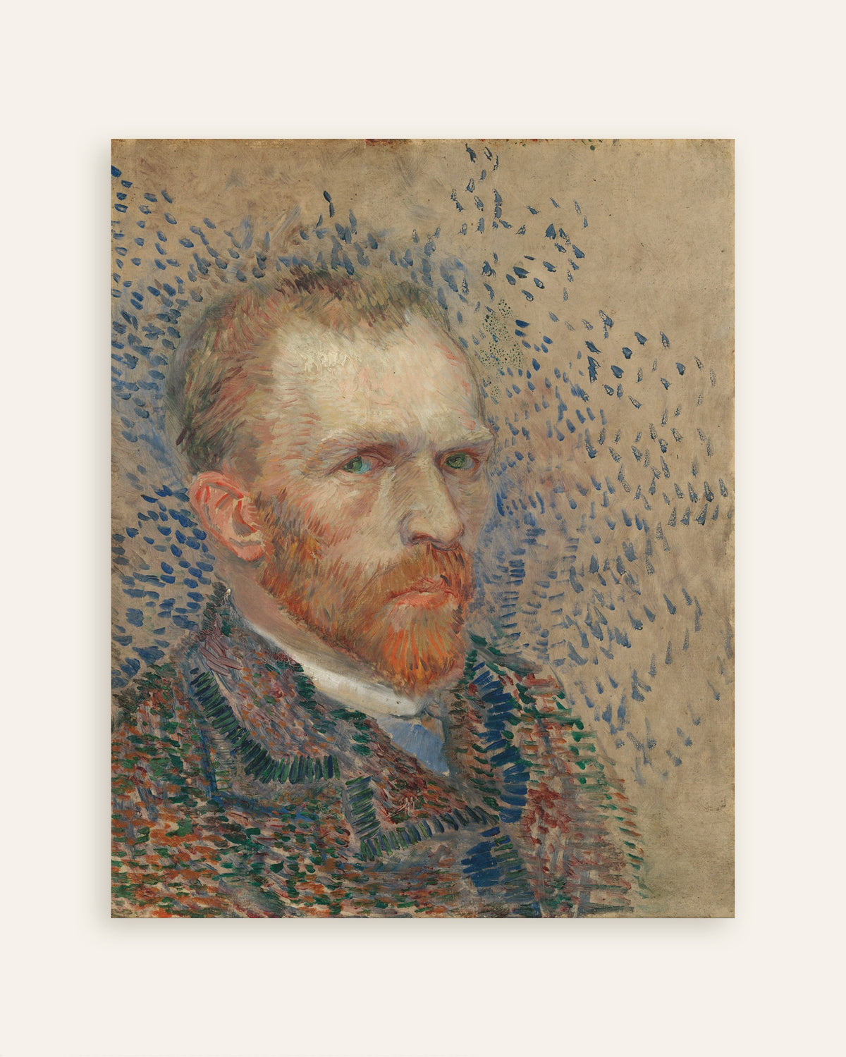 Poster av Självporträtt med blå streck (1887) av Vincent van Gogh, miniatyr