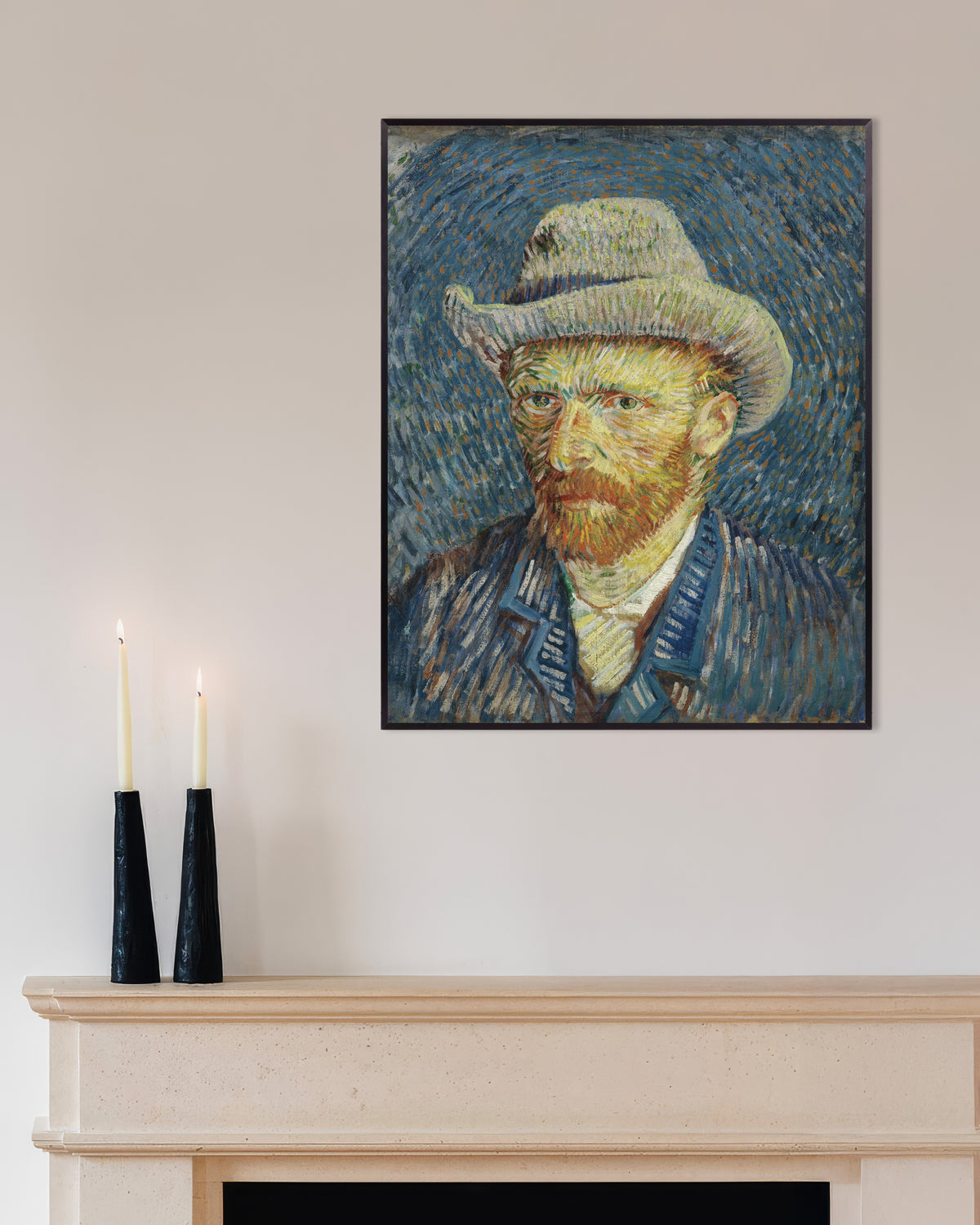 Poster av Självporträtt med grå filthatt (1887) av Vincent van Gogh, med metallram