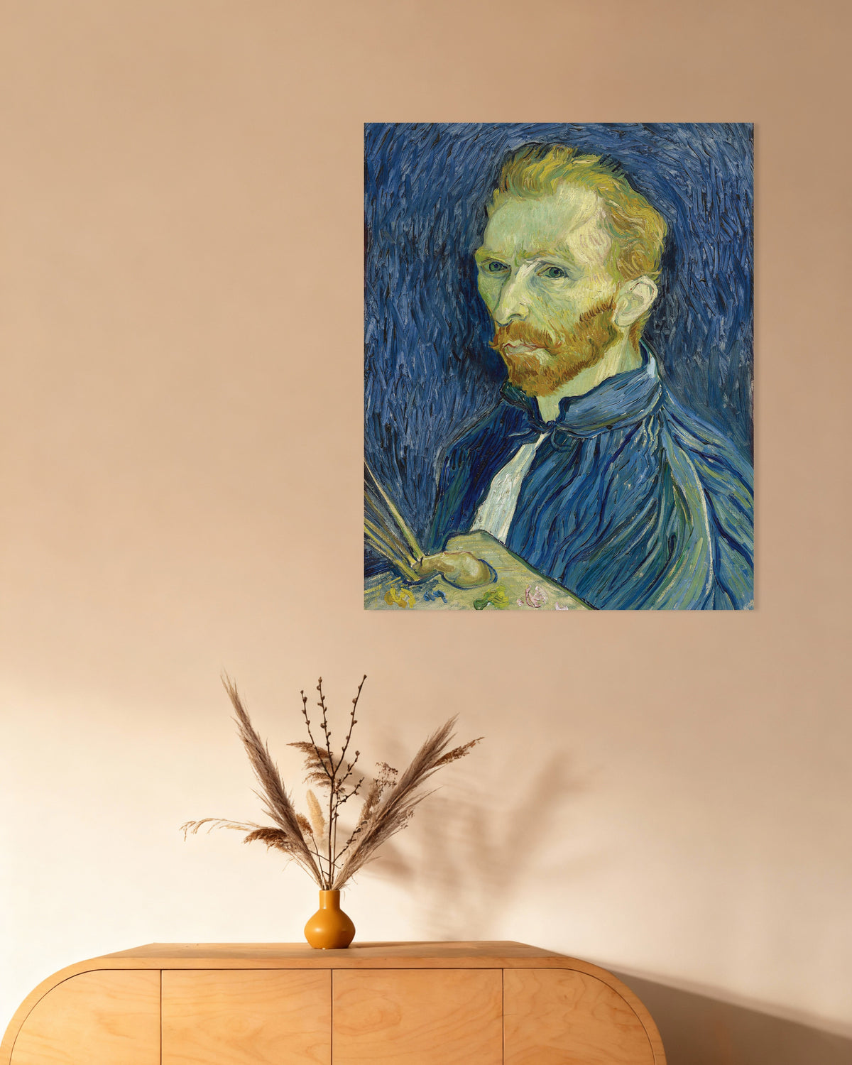 Poster med Självporträtt med palett (1889) av Vincent van Gogh