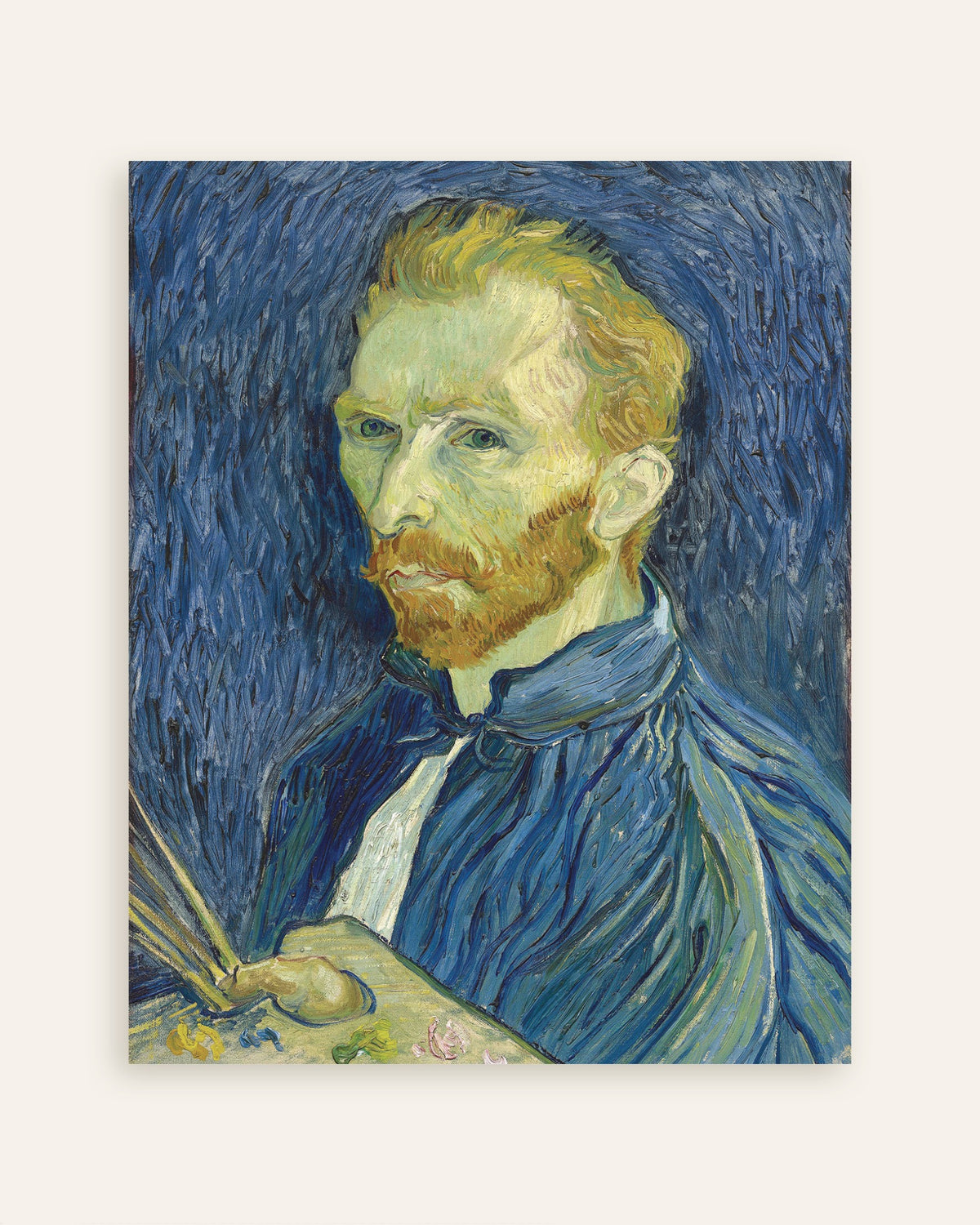 Poster med Självporträtt med palett (1889) av Vincent van Gogh, miniatyr