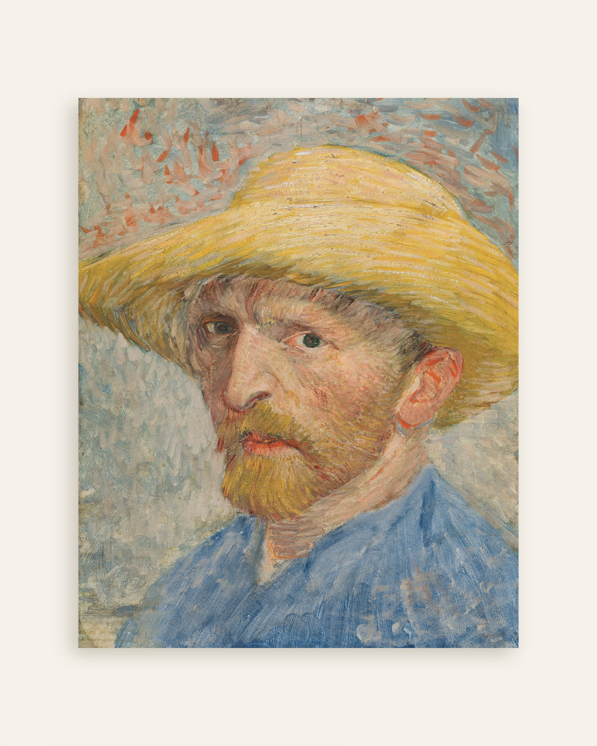 Poster med Självporträtt med stråhatt och blå blus (1887) av Vincent van Gogh, miniatyrbild
