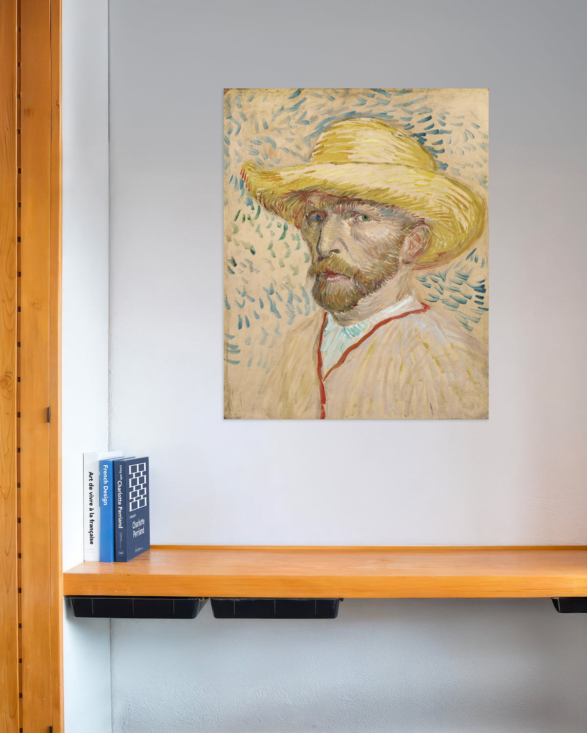 Poster med motivet Självporträtt med stråhatt och konstnärsrock (1887) av Vincent van Gogh