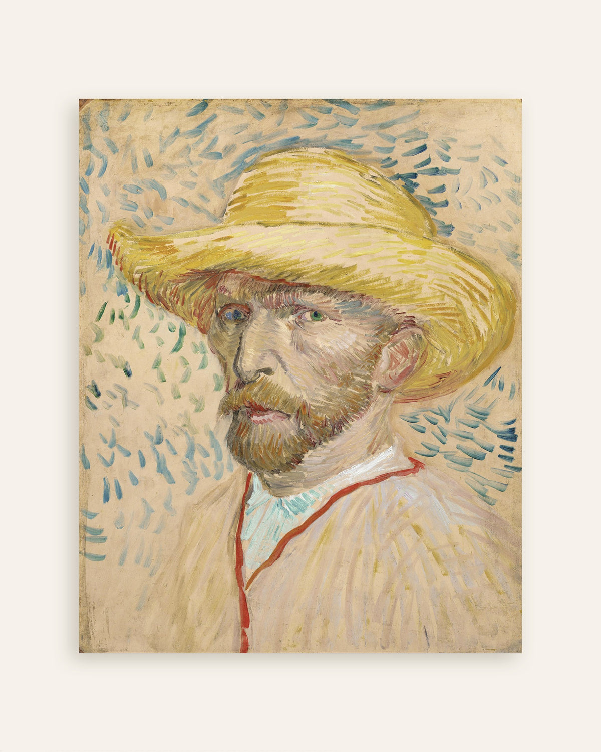 Poster med motivet Självporträtt med stråhatt och konstnärsrock (1887) av Vincent van Gogh, miniatyr
