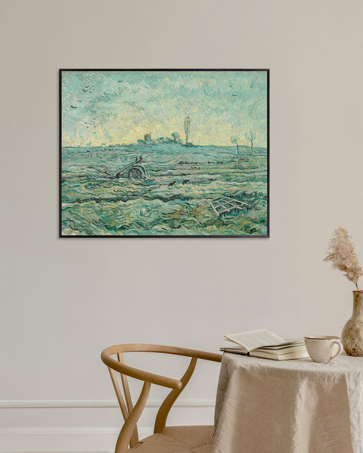 Poster med Snötäckt åker med en harv, efter Millet (1890) av Vincent van Gogh, med metallram