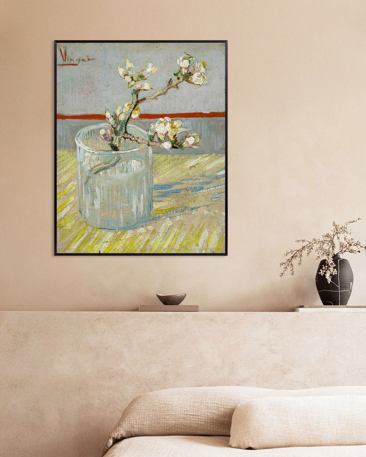 Poster med Blommande mandelkvist i ett glas (1888) av Vincent van Gogh, med metallram