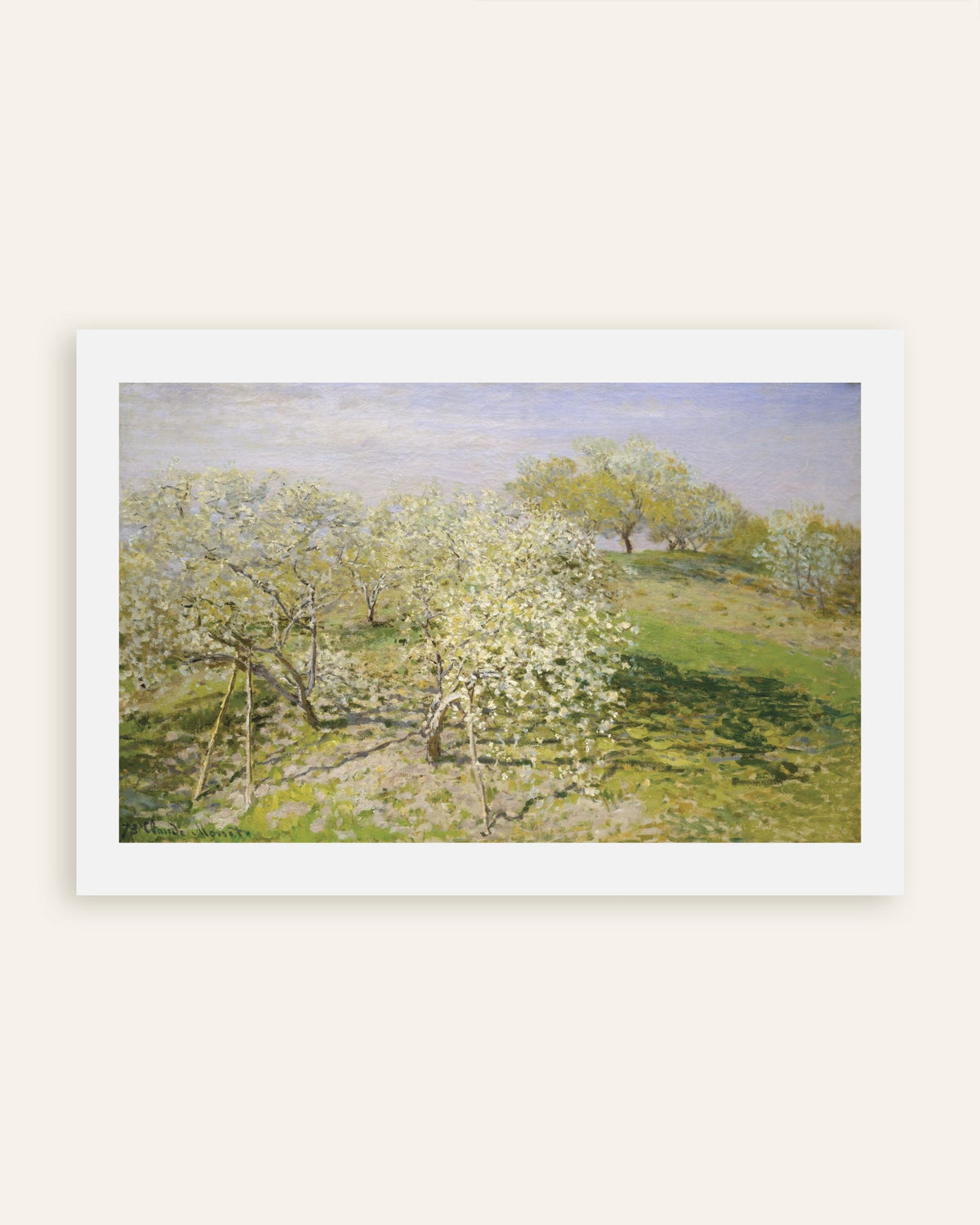 Poster Vår, blommande fruktträd (1873) av Claude Monet, miniatyr