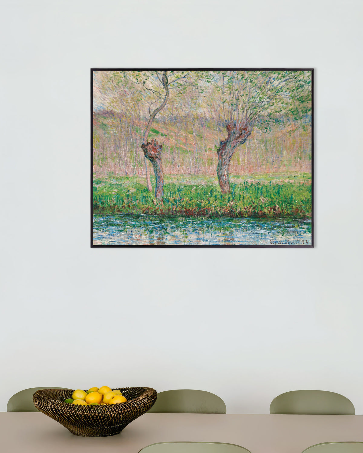 Poster Vår, pilträd (1885) av Claude Monet med metallram