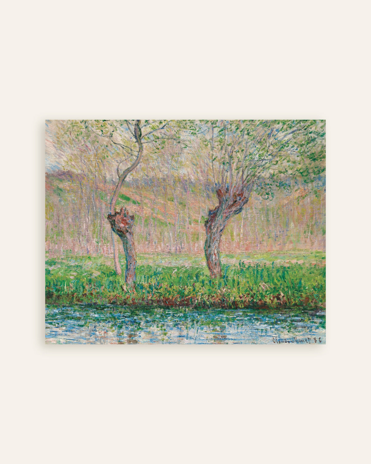 Poster Vår, pilträd (1885) av Claude Monet, miniatyr