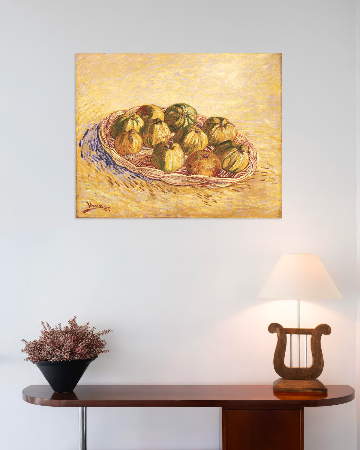 Poster med Stilleben med korg med äpplen (1887) av Vincent van Gogh