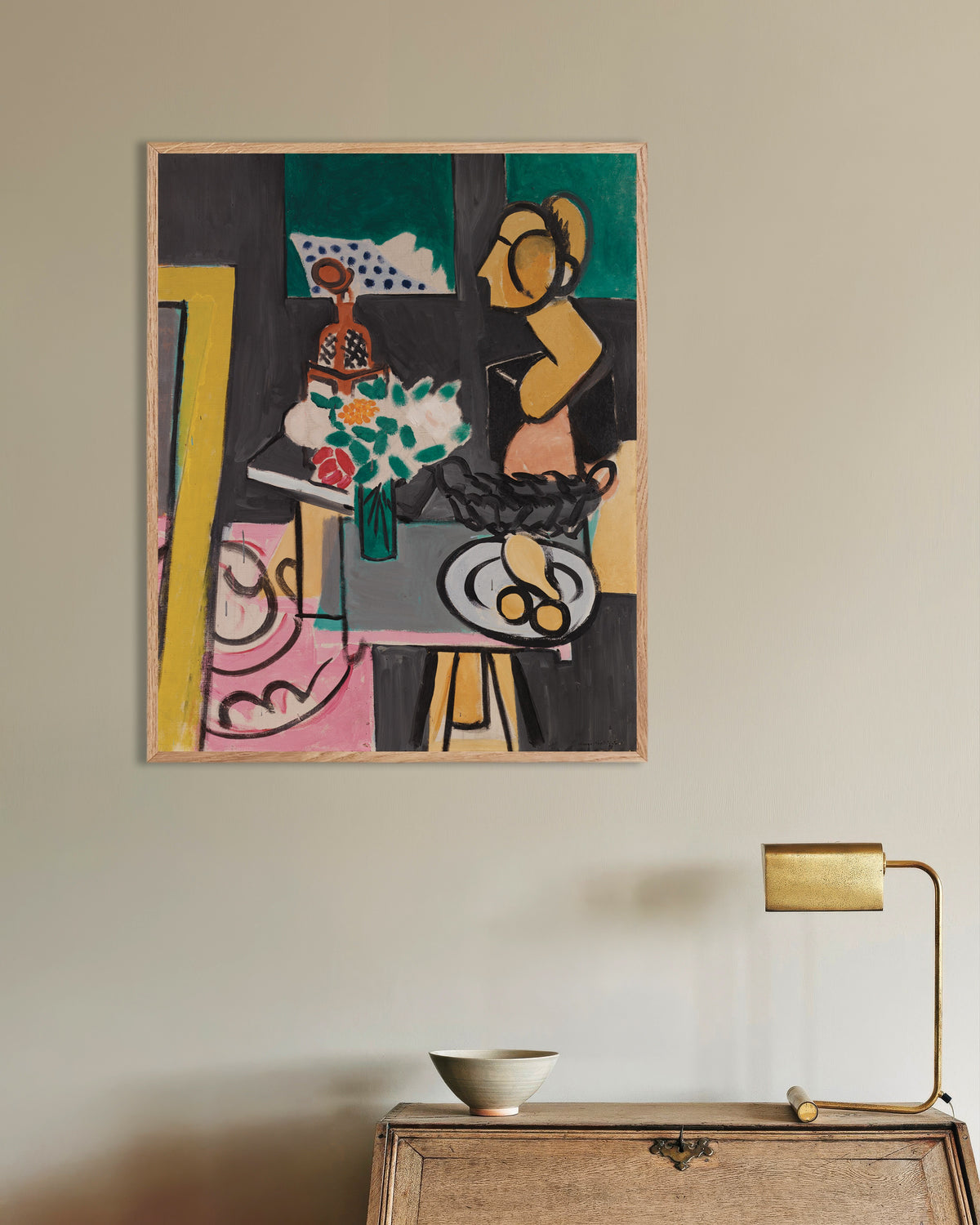 Stilleben med kalebasser (1916) av Henri Matisse, med träram i naturträ
