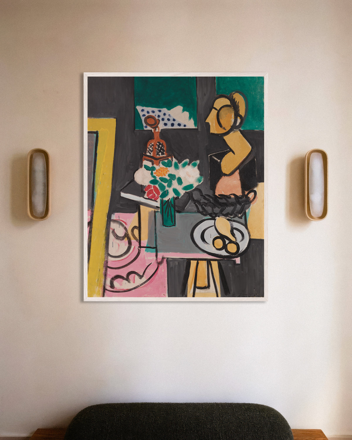 Stilleben med kalebasser (1916) av Henri Matisse, med vit träram