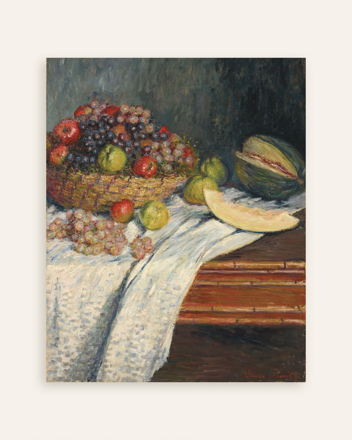 Poster Stilleben med melon (1879) av Claude Monet, miniatyr