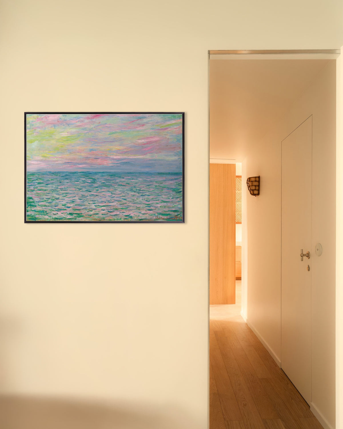 Poster Solnedgång vid Pourville, öppet hav (1882) av Claude Monet med metallram