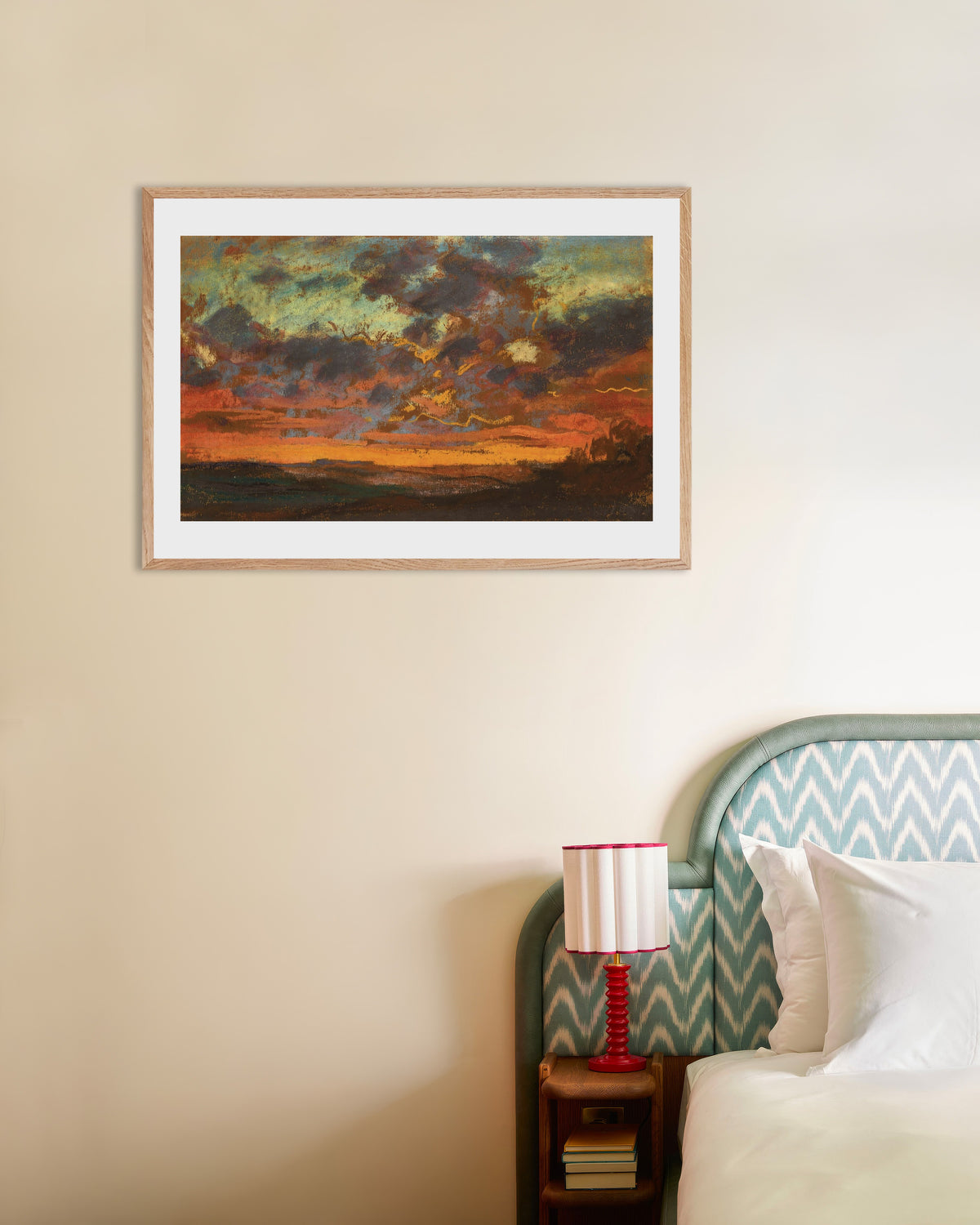 Poster Solnedgång (ca 1868) av Claude Monet med ram i naturträ