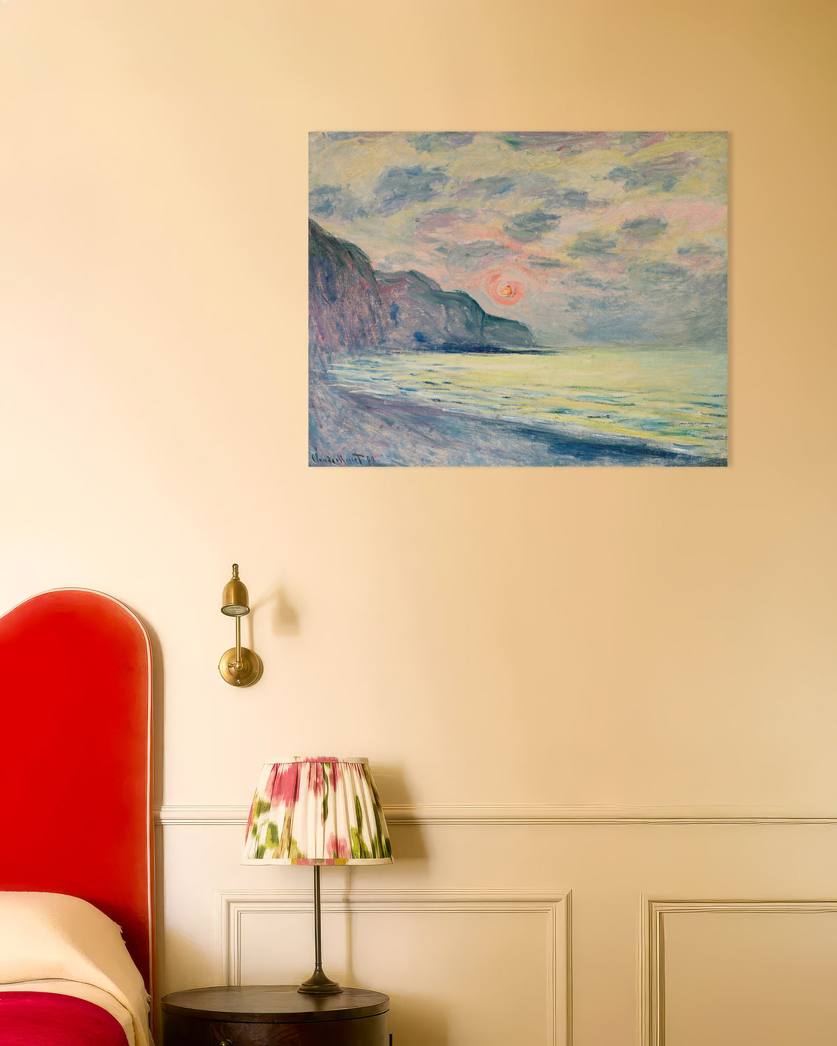 Poster Solnedgång i disigt väder, Pourville (1882) av Claude Monet