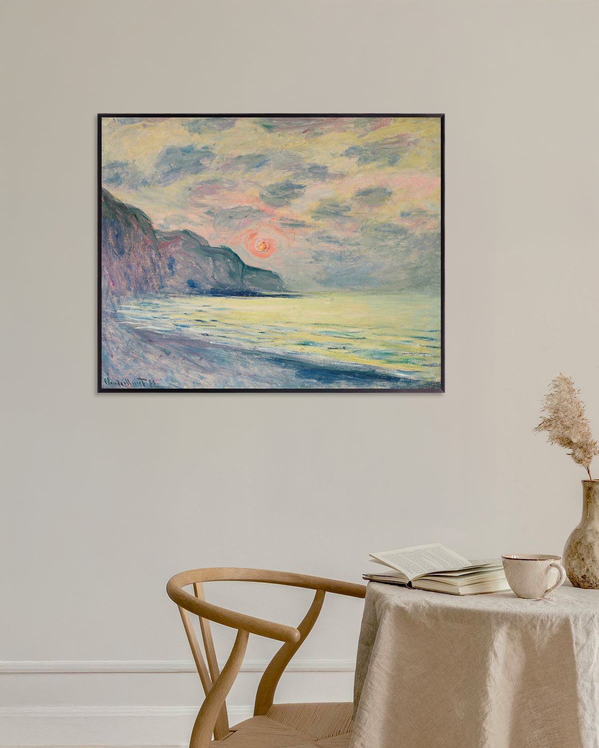 Poster Solnedgång i disigt väder, Pourville (1882) av Claude Monet med metallram