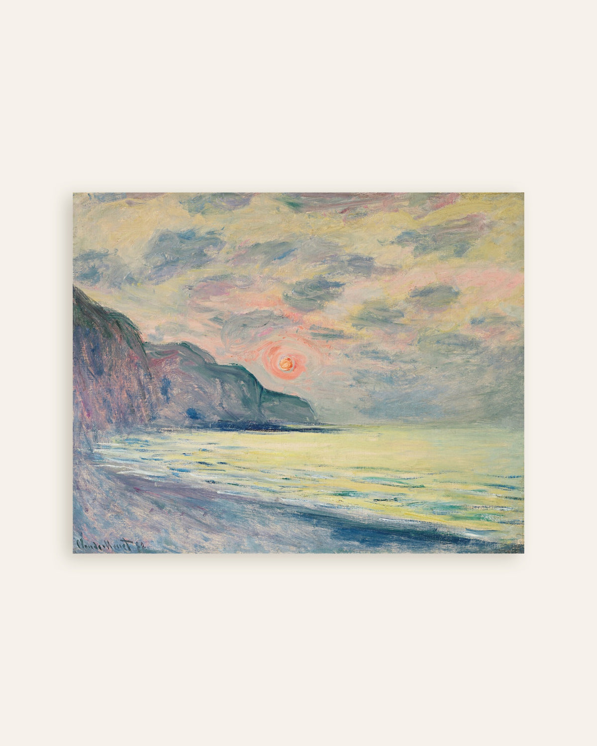 Poster Solnedgång i disigt väder, Pourville (1882) av Claude Monet, miniatyr