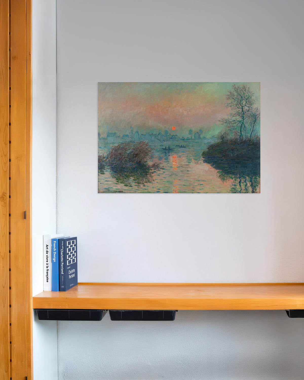 Poster Solnedgång över Seine vid Lavacourt, vinter (1880) av Claude Monet
