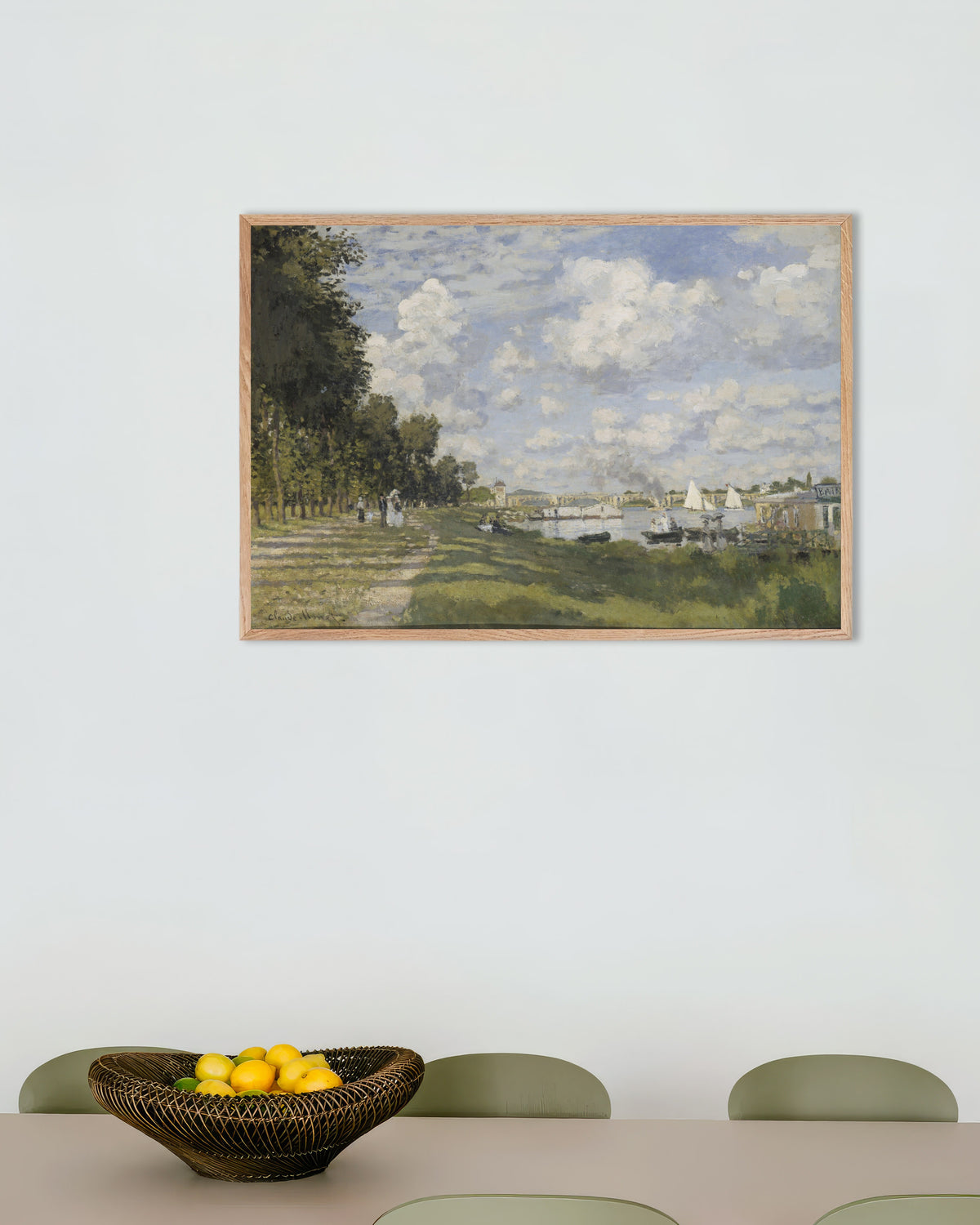 Poster Bassängen vid Argenteuil (ca 1872) av Claude Monet med ram i naturträ