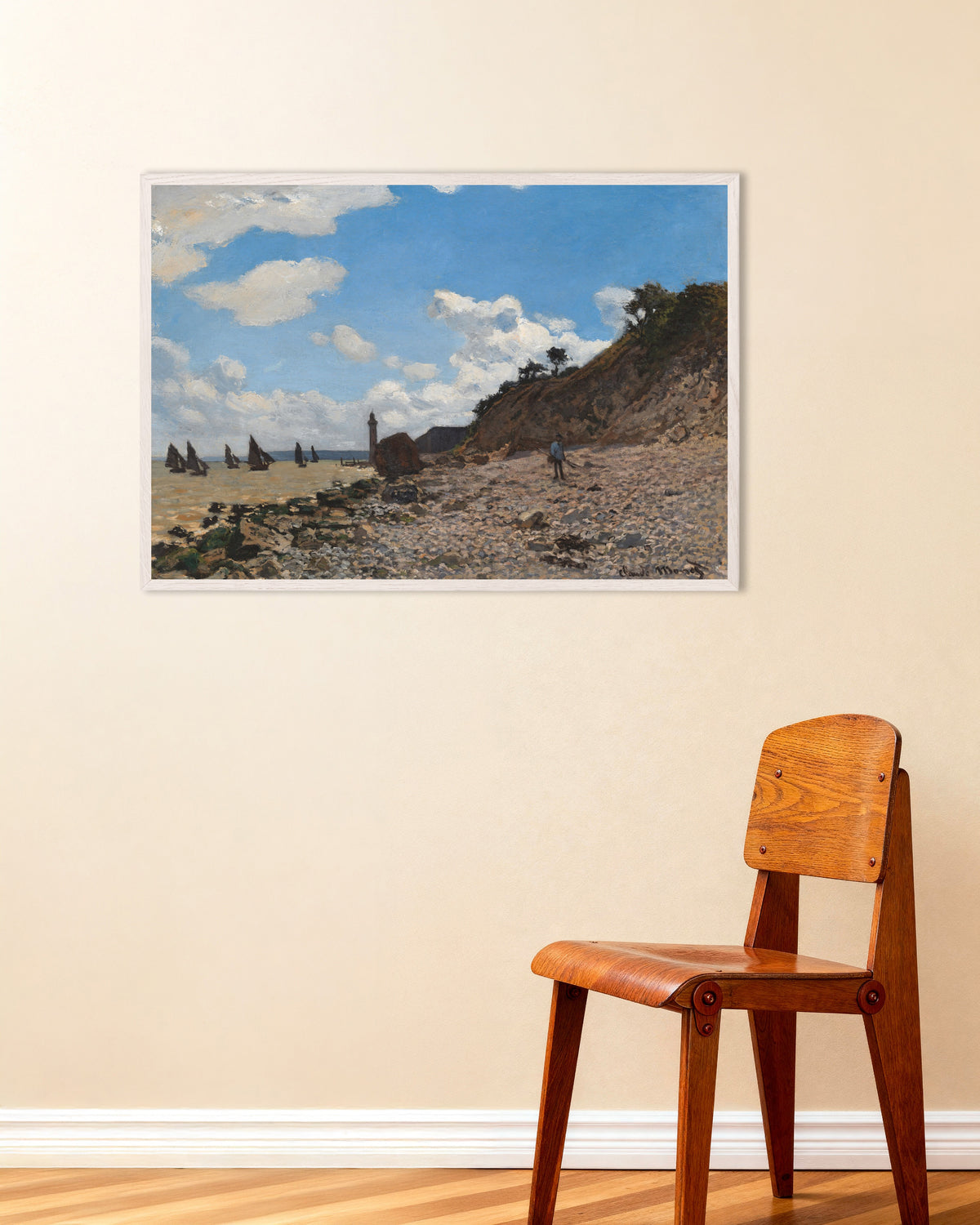 Poster Stranden vid Honfleur (1864–1866) av Claude Monet med vit träram