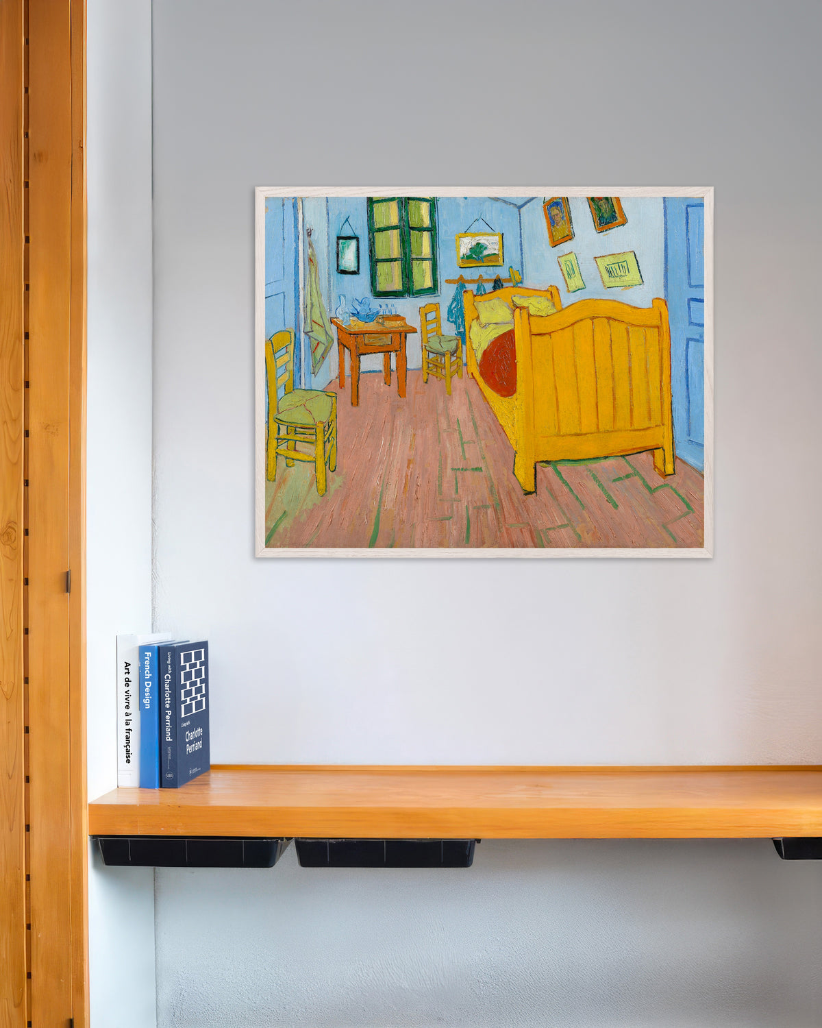 Poster med Sovrummet (1888) av Vincent van Gogh, med vit träram