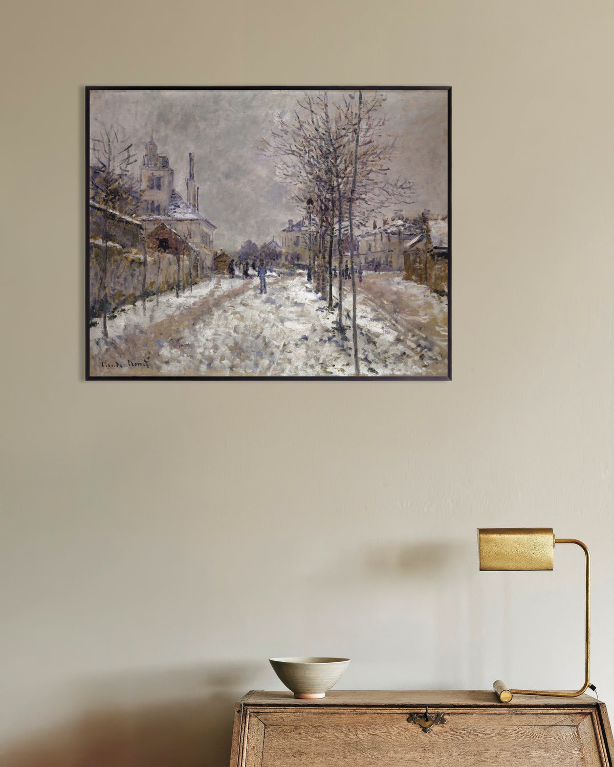 Poster Boulevard de Pontoise i Argenteuil, snö (1875) av Claude Monet med metallram