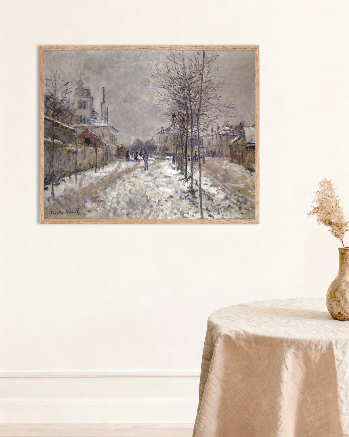 Poster Boulevard de Pontoise i Argenteuil, snö (1875) av Claude Monet med ram i naturträ