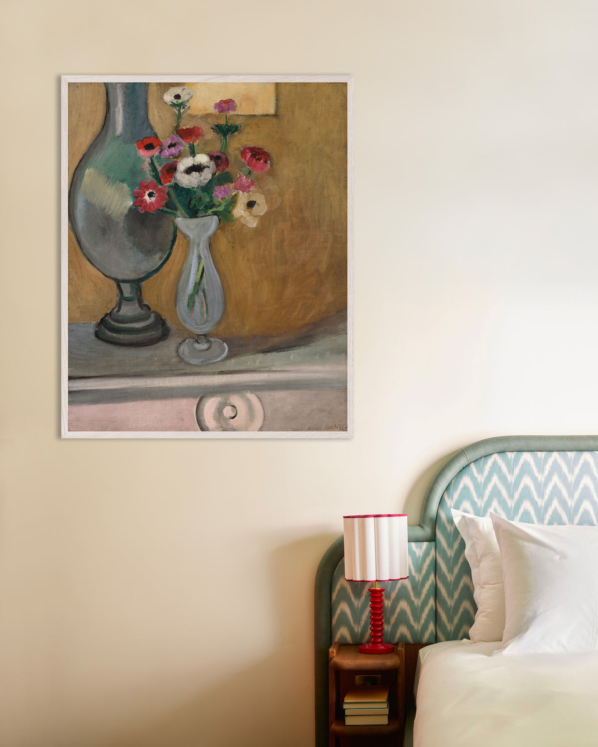 Poster av Anemonbuketten (1918) av Henri Matisse, med vit träram