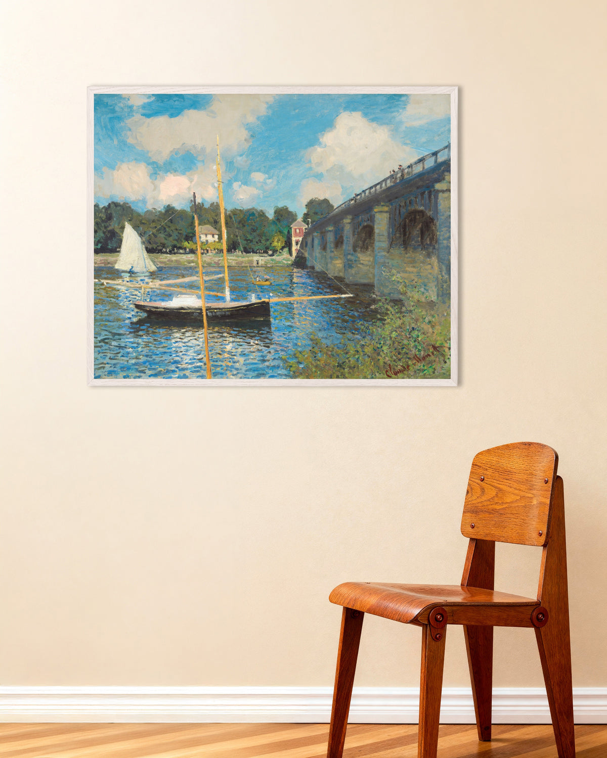 Poster Bron i Argenteuil (1874) av Claude Monet med vit träram