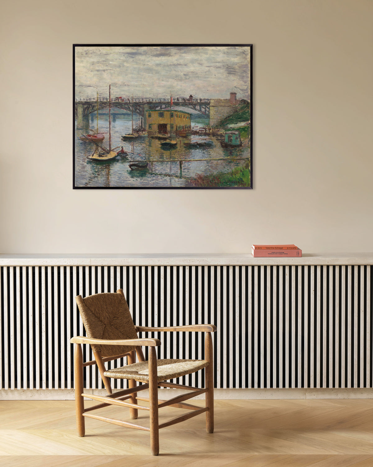 Poster Bron vid Argenteuil en grå dag (ca 1876) av Claude Monet med metallram