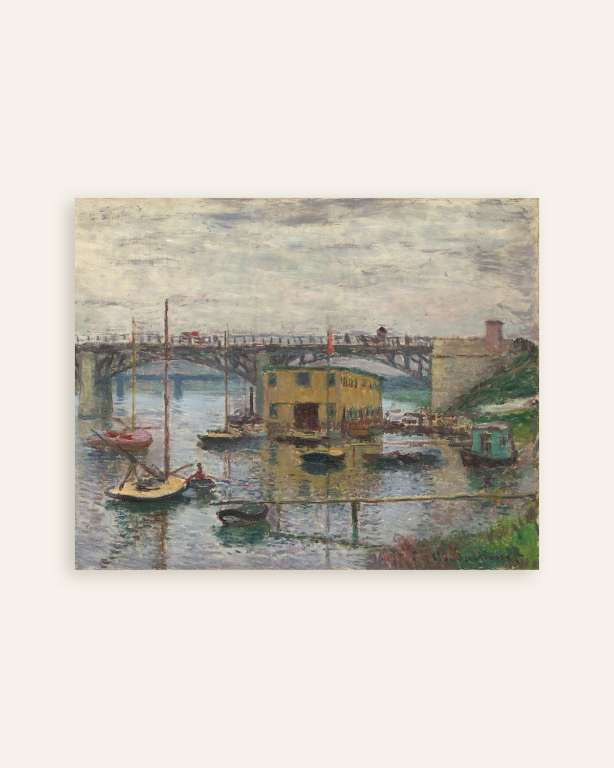 Poster Bron vid Argenteuil en grå dag (ca 1876) av Claude Monet, miniatyr