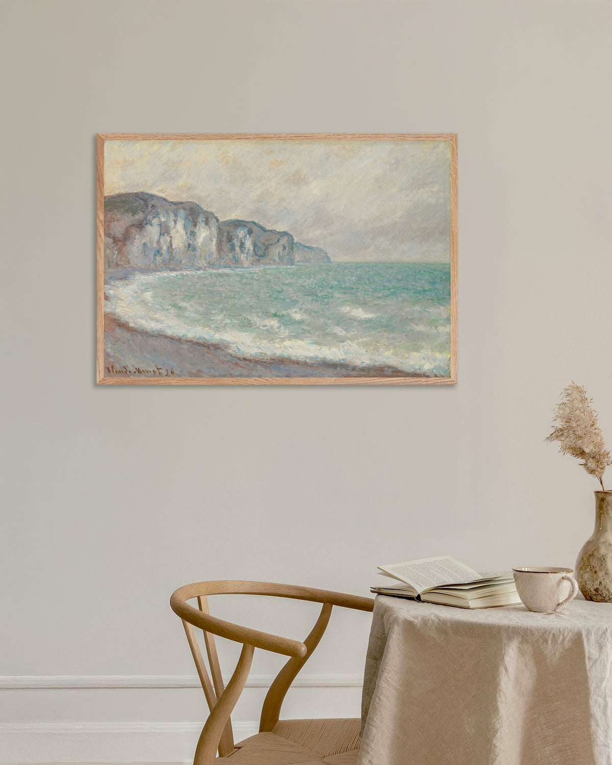 Poster Klippan vid Pourville (1896) av Claude Monet med ram i naturträ