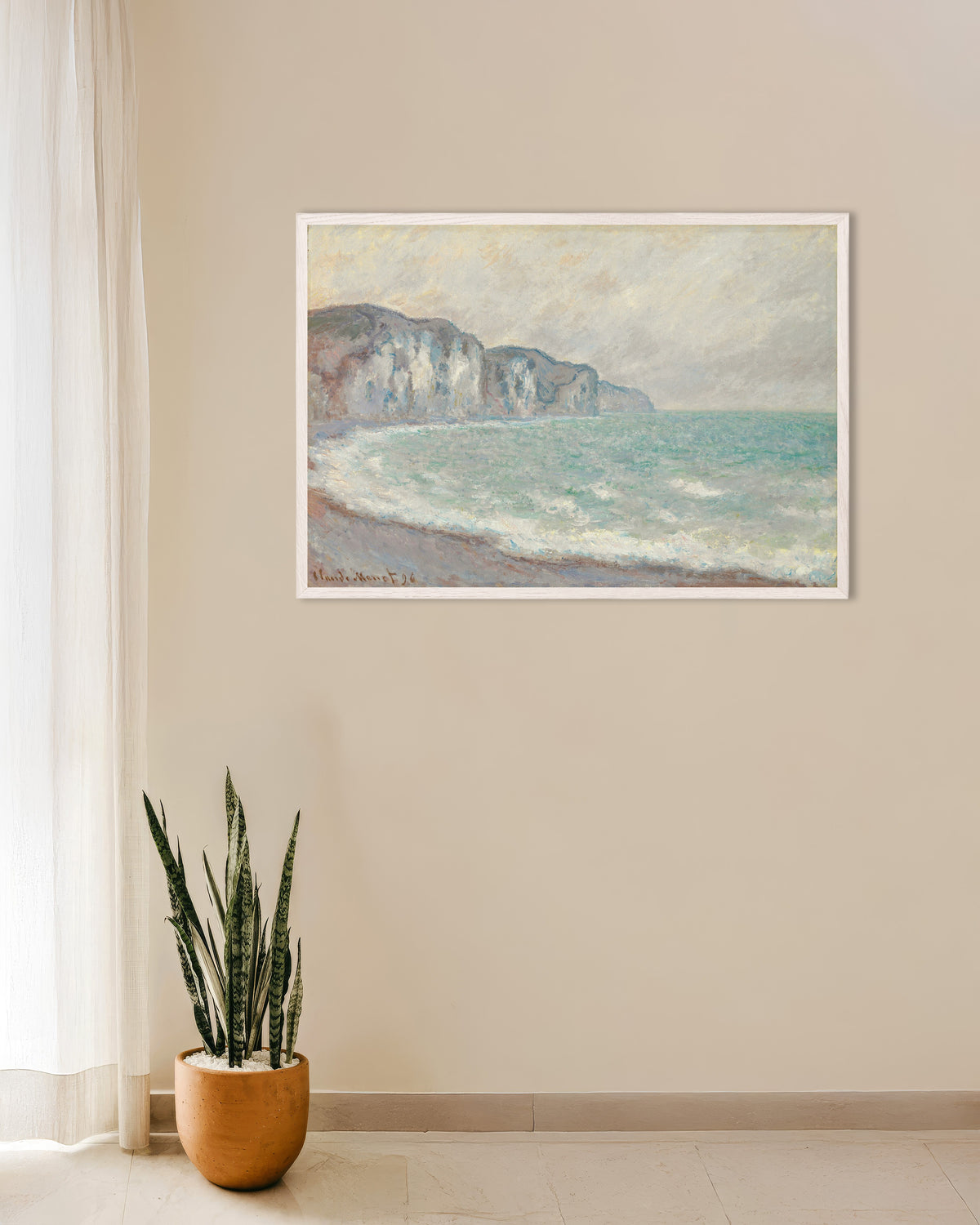 Poster Klippan vid Pourville (1896) av Claude Monet med vit träram