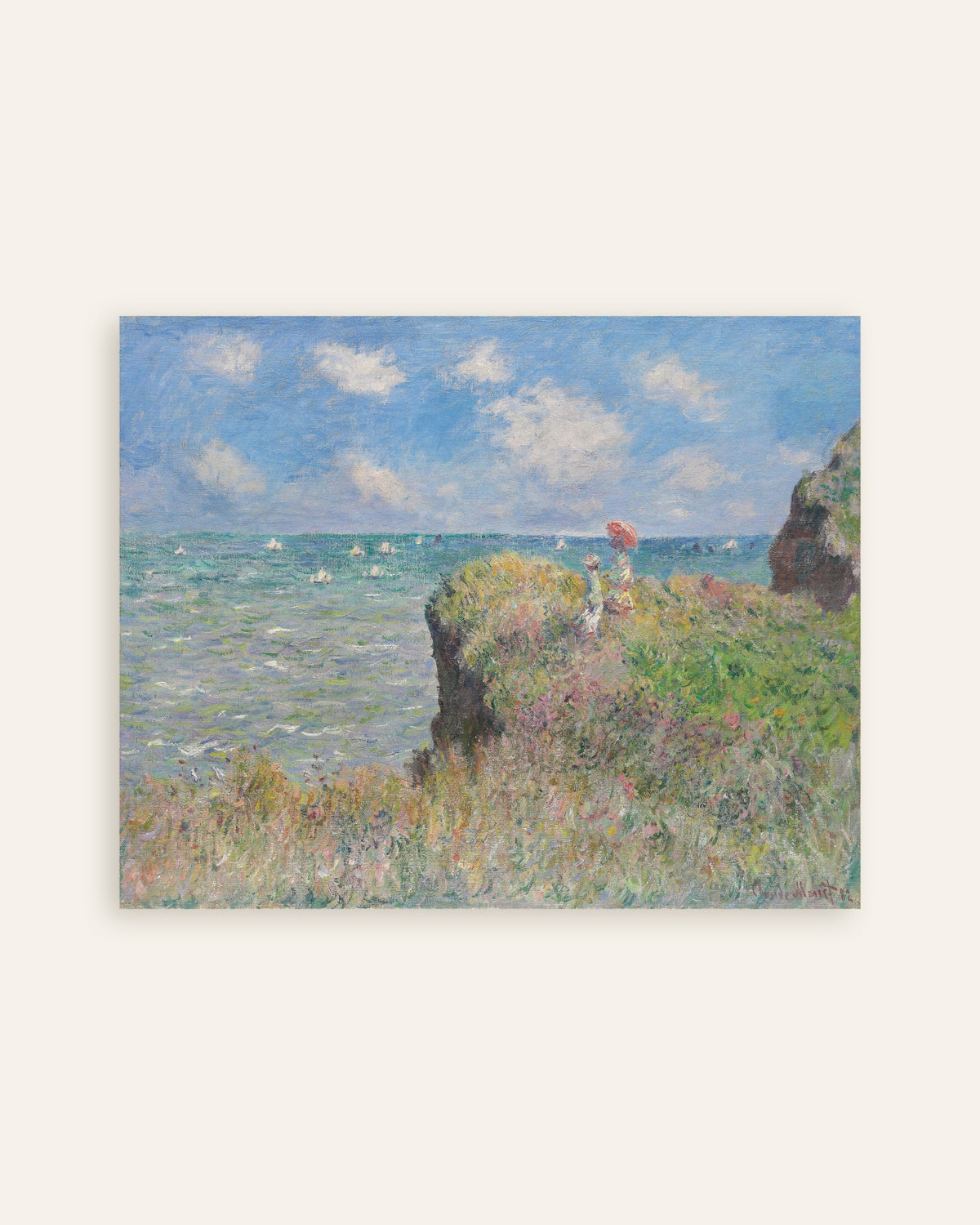 Poster Promenad på klippan vid Pourville (1882) av Claude Monet, miniatyr