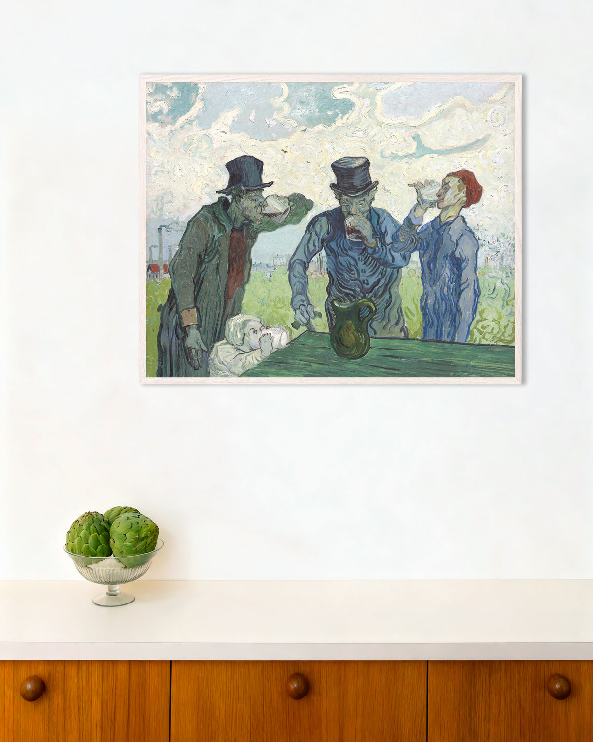 Poster med Drinkarna, efter Daumier (1890) av Vincent van Gogh, med vit träram