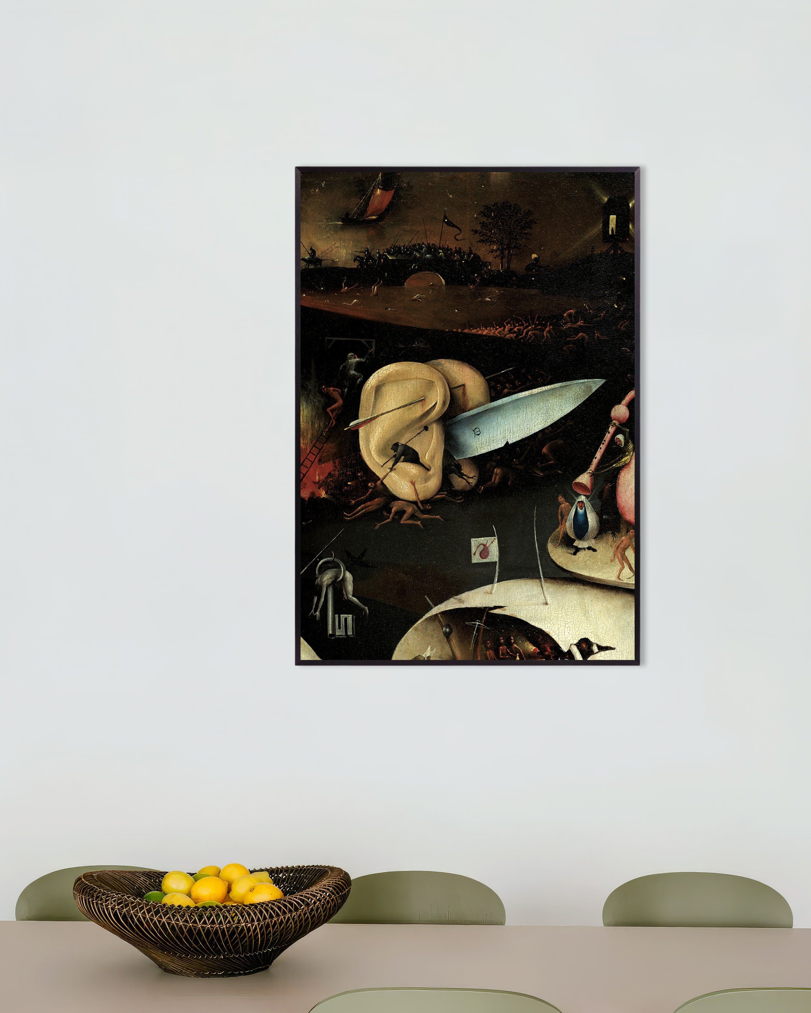 Poster of The giant ears and knife - Detail from The Garden of Earthly Delights, with metal frame
