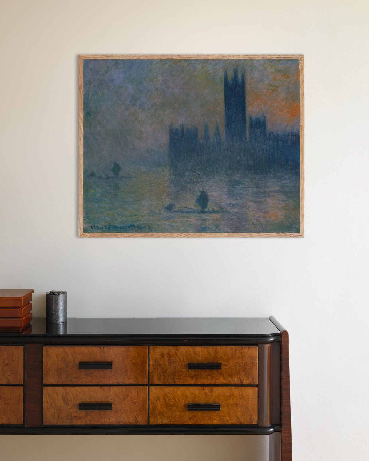 Poster Parlamentet, dimeffekt (1903–1904) av Claude Monet med ram i naturträ