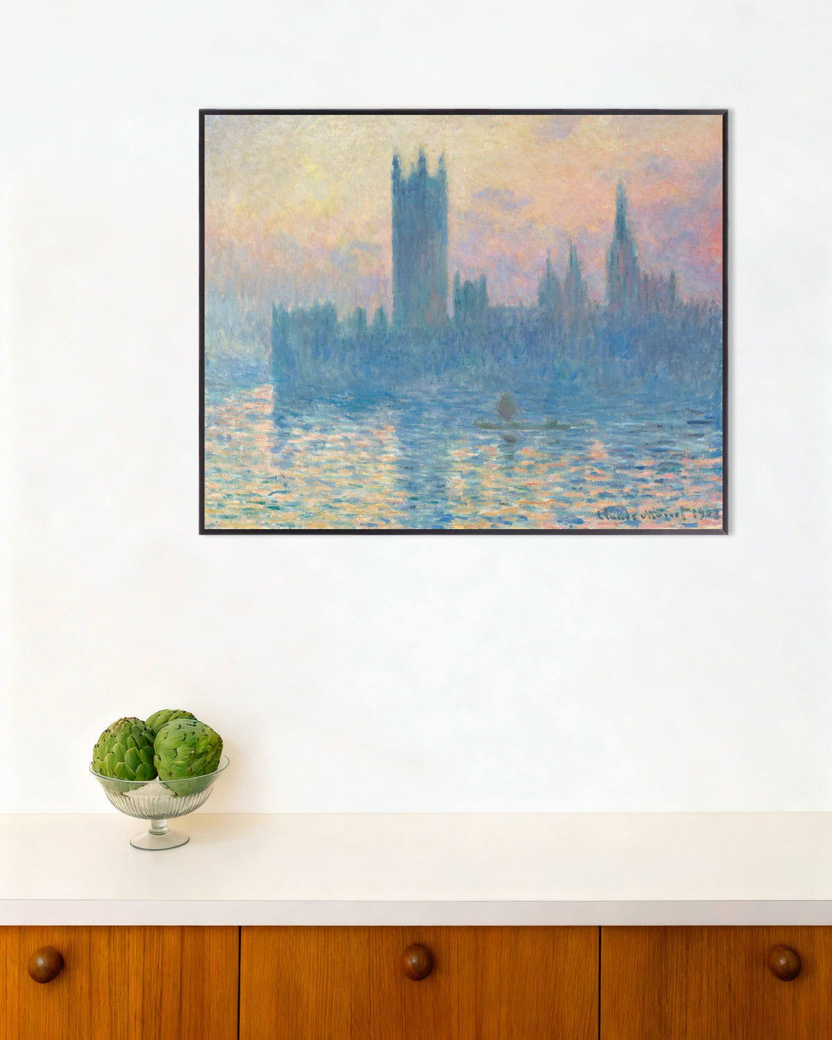 Poster Parlamentet i solnedgång (1903) av Claude Monet med metallram