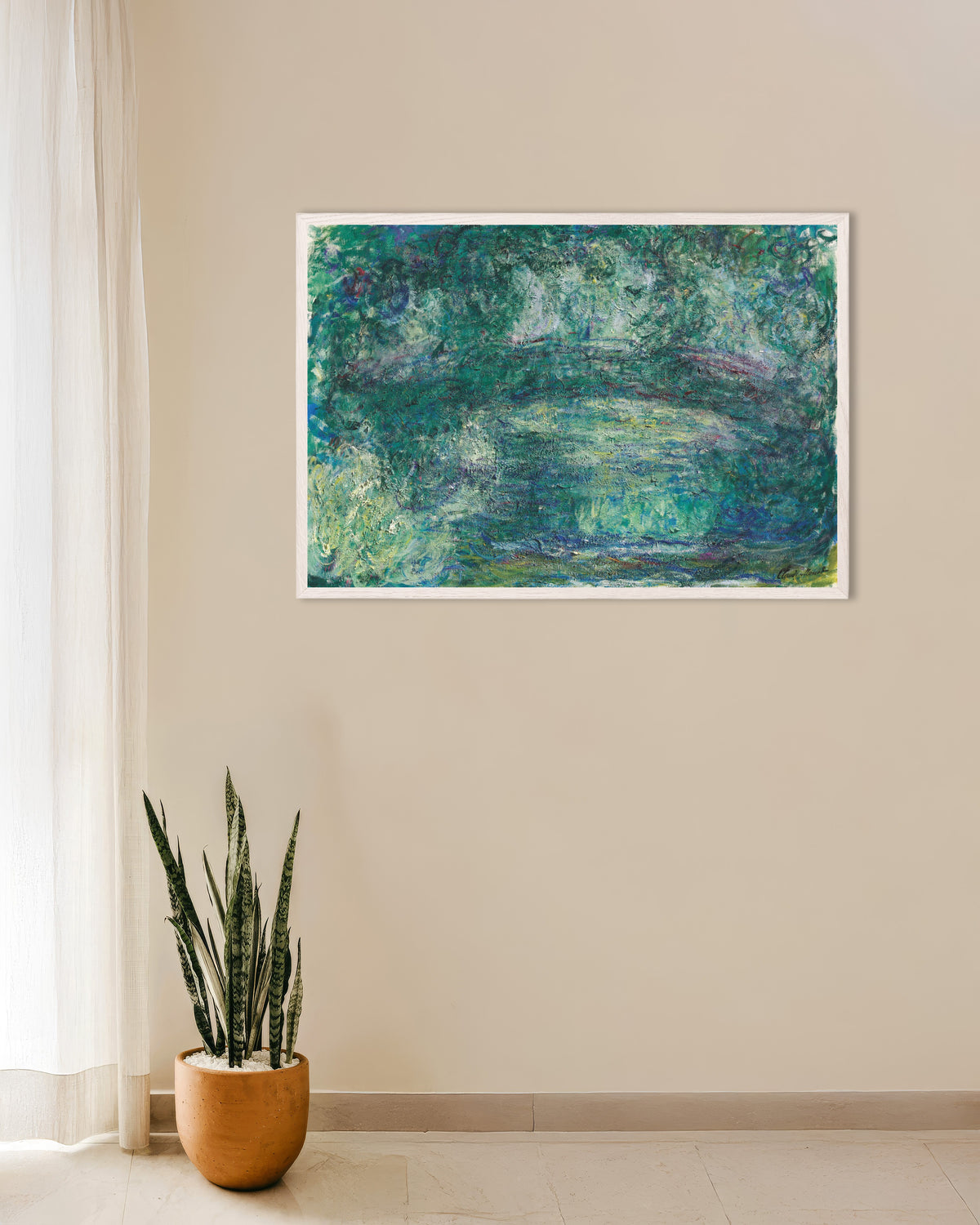 Poster Den japanska bron (1918–1924) av Claude Monet med vit träram