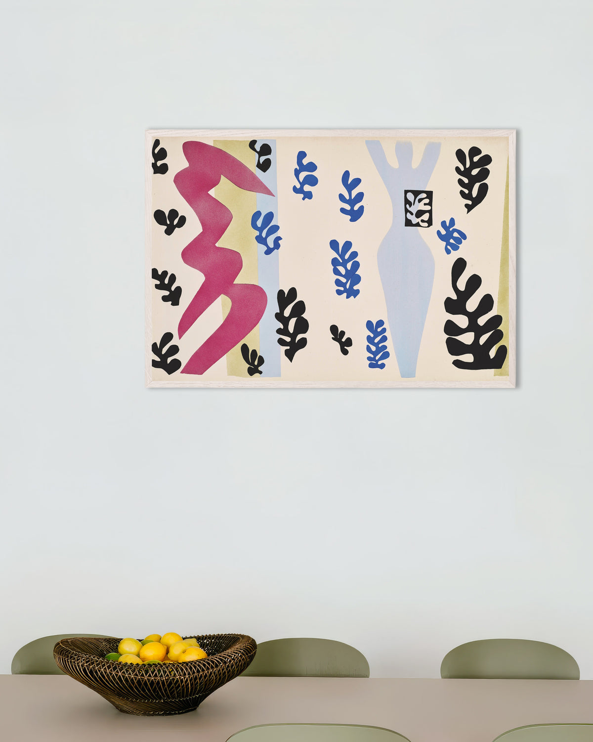 Poster av Knivkastaren (Jazz, 1947) av Henri Matisse, med vit träram