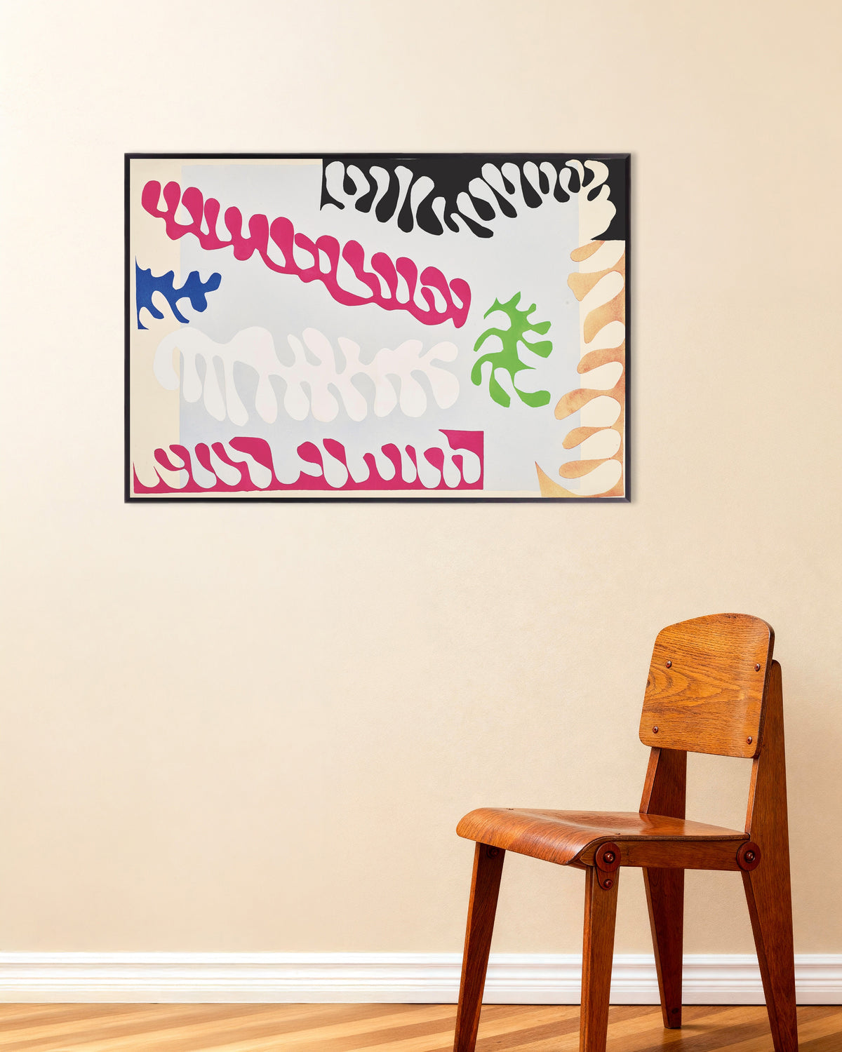 Poster med Lagunen i rosa och vitt (Jazz, 1947) av Henri Matisse, med metallram