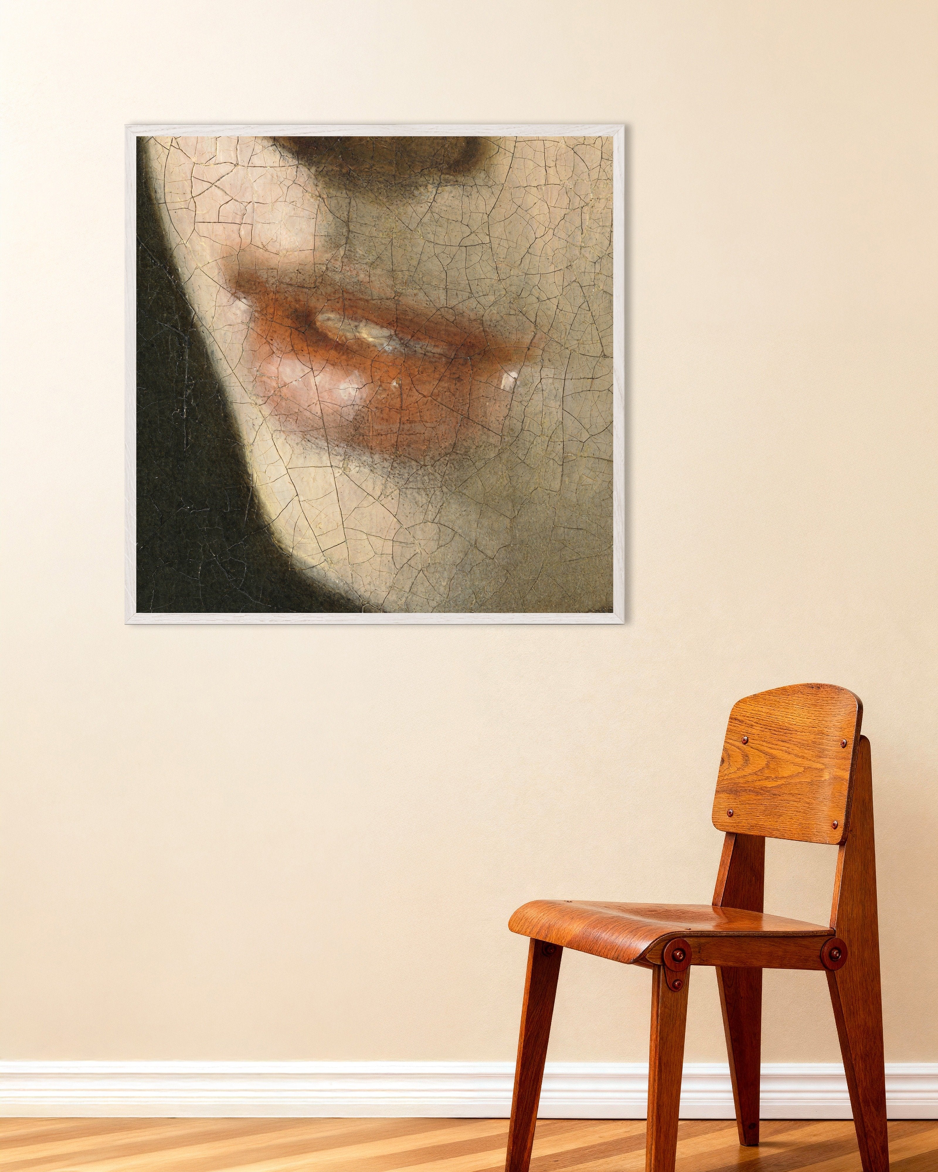 Poster of The Lips (Square) - Vermeer Detail Poster, with white wooden frame
