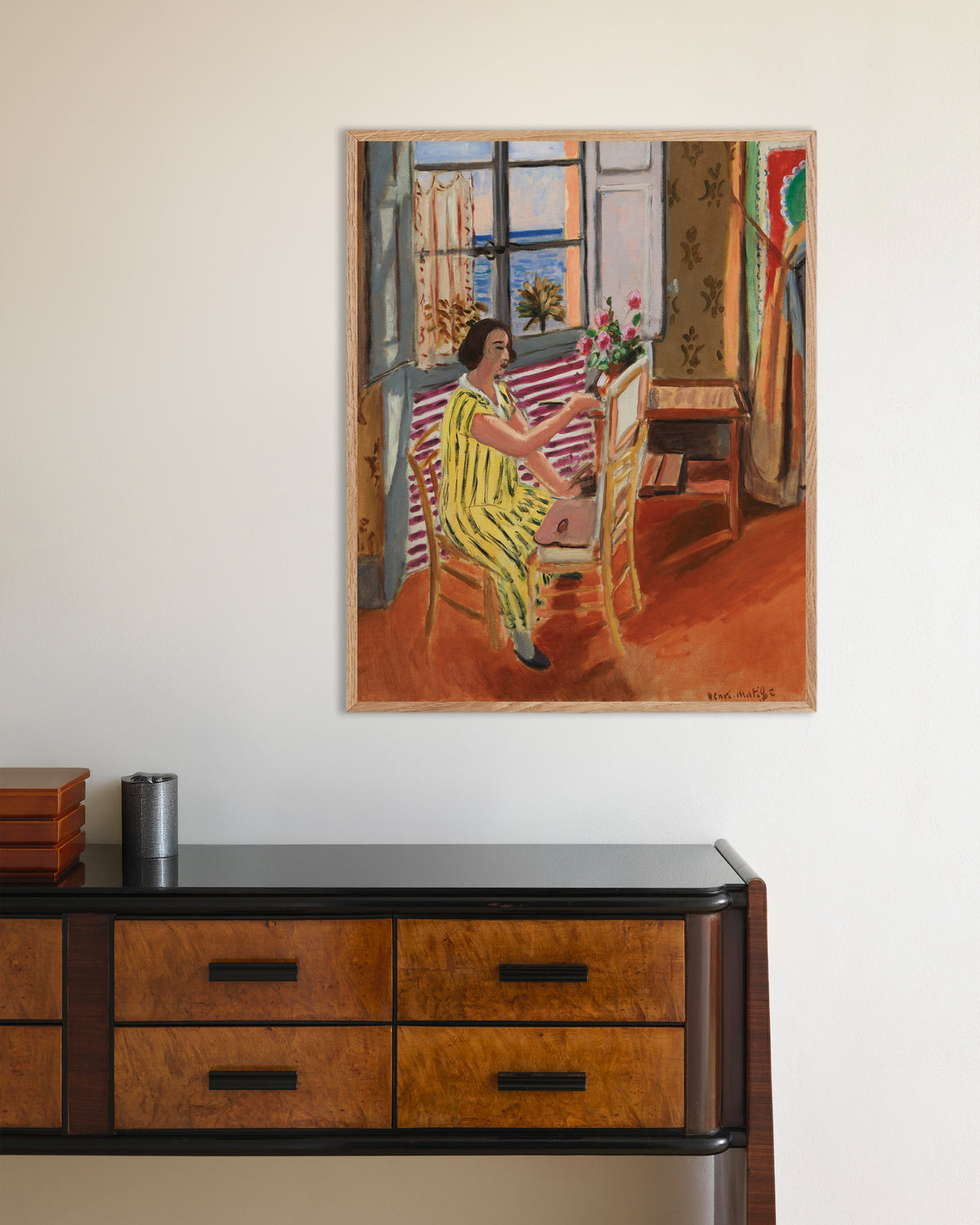 Poster med Morgonsessionen (1924) av Henri Matisse, med ram i naturträ