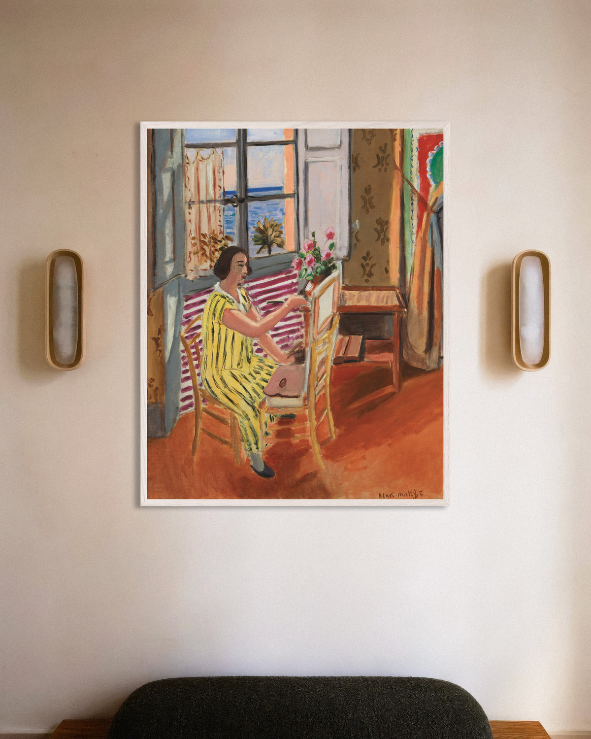 Poster med Morgonsessionen (1924) av Henri Matisse, med vit träram