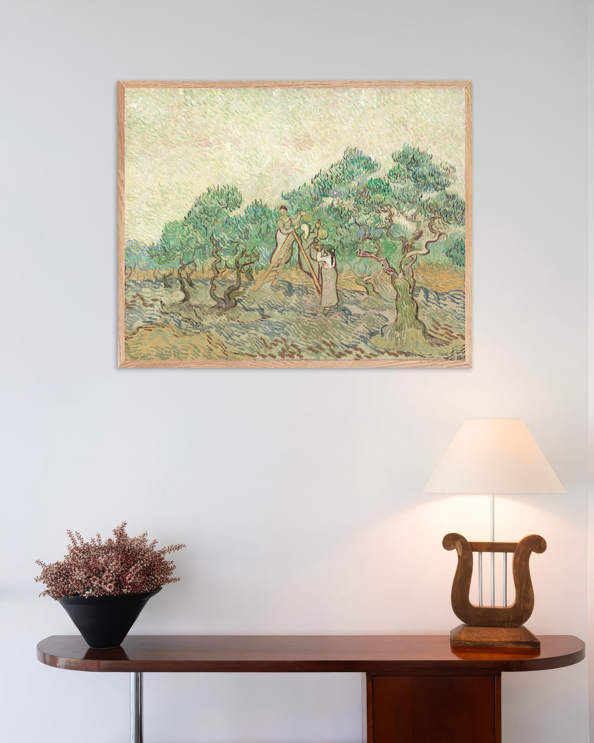 Poster med Olivlund (1889) av Vincent van Gogh, med ram i naturträ