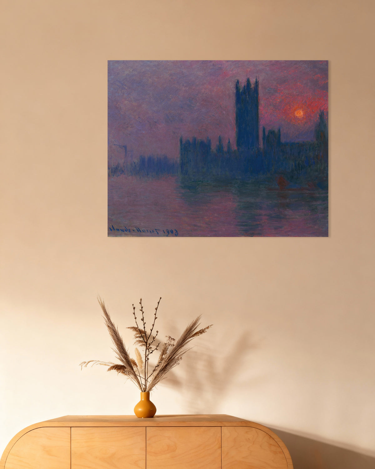 Poster Parlamentet, nedgående sol (1900–1903) av Claude Monet