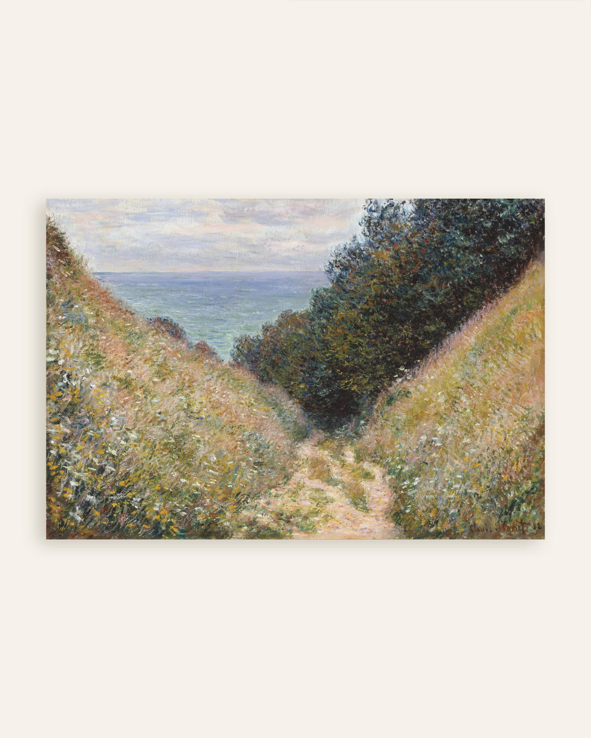 Poster Hålvägen vid La Cavée, Pourville (1882) av Claude Monet, miniatyr