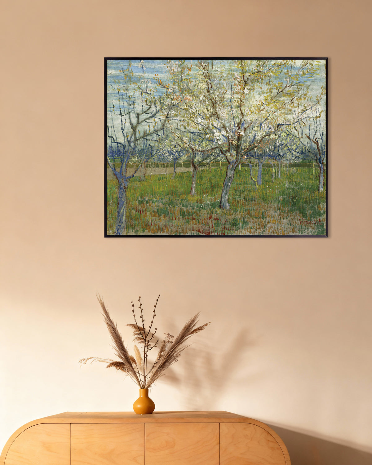 Poster av Den rosa fruktträdgården (1888) av Vincent van Gogh, med metallram
