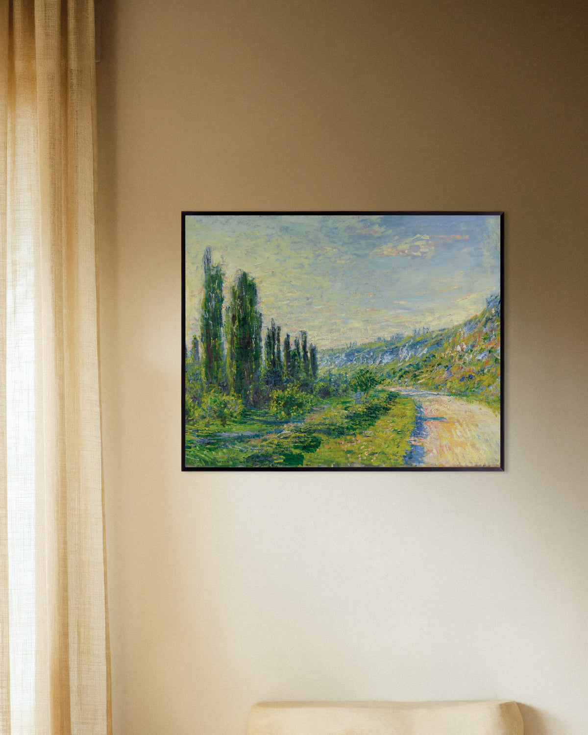 Poster Vägen vid Vétheuil (ca 1880) av Claude Monet med metallram