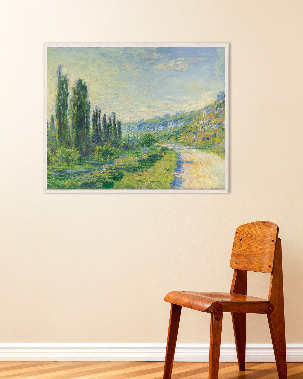 Poster Vägen vid Vétheuil (ca 1880) av Claude Monet med vit träram